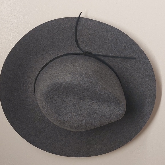 Phenix Wide Brim Wool and Leather Fedora - Light Gray - Picture 3 of 5